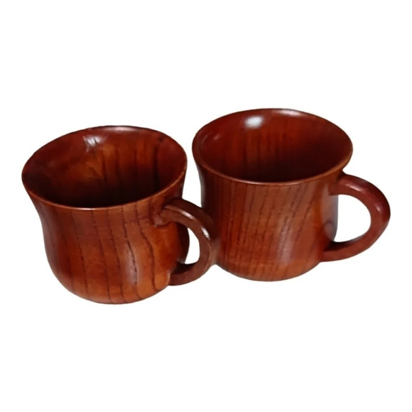 Set of 8 pcs wooden pattern mug coffee,cup,and spoon - Picture 2 of 13
